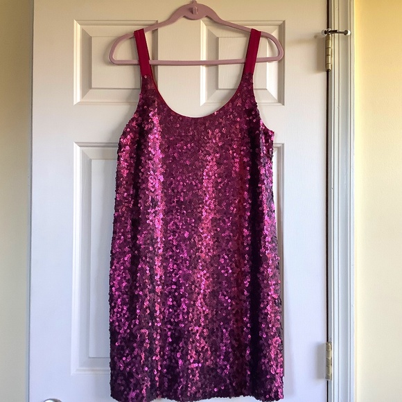 Theory Silk Sequins Party Dress Magenta SZ 10 - Picture 1 of 16